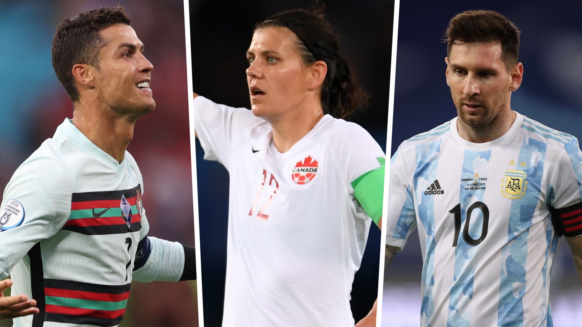 Cristiano Ronaldo Christine Sinclair Lionel Messi split