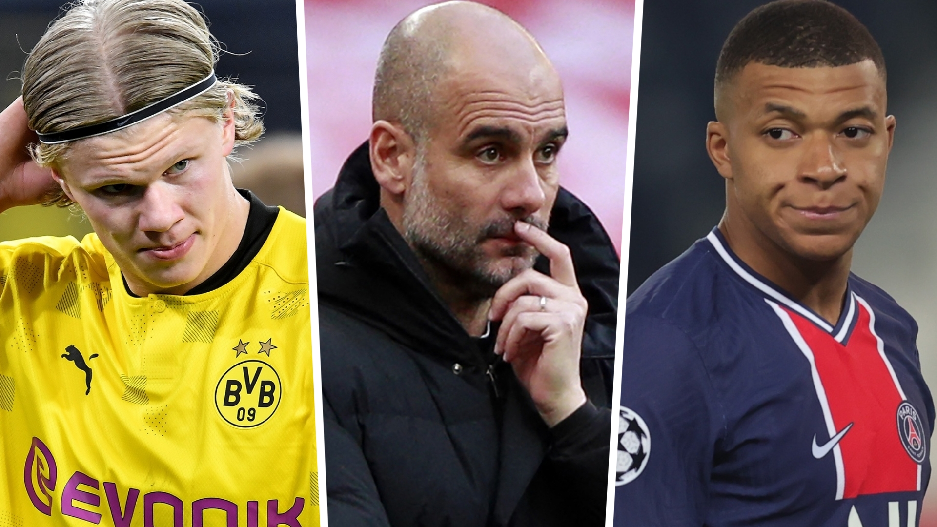 Erling Haaland Pep Guardiola Kylian Mbappe 2020-21