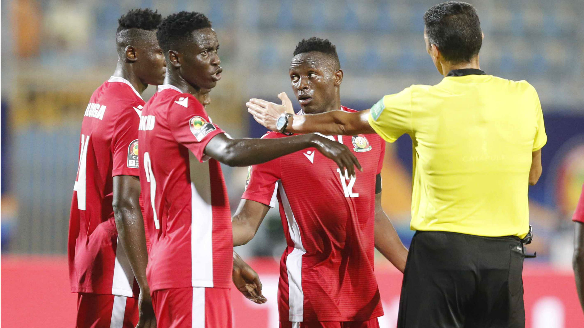 Joseph Okumu Michael Olunga and Victor Wanyama of Kenya and Harambee Stars.