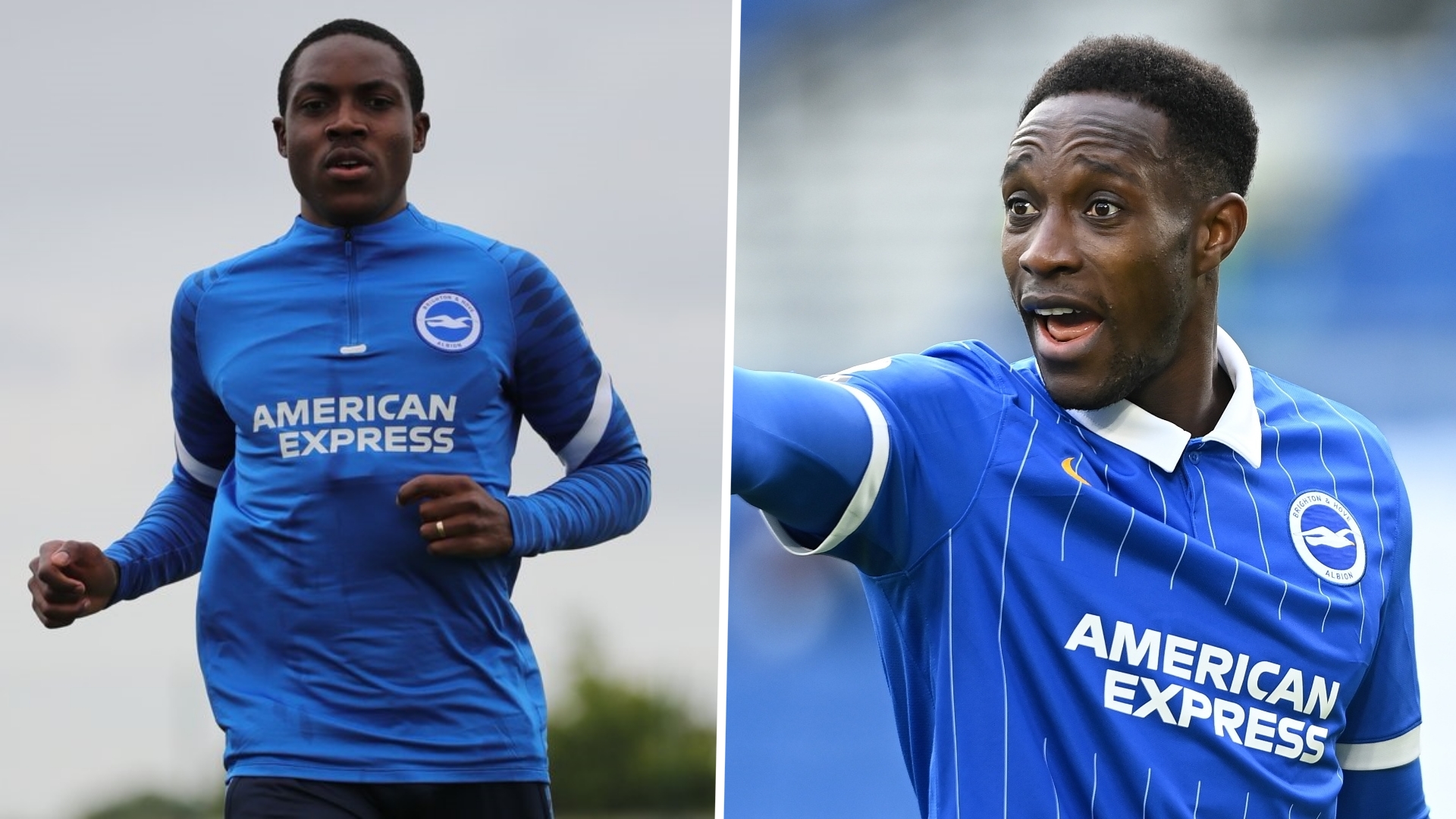 Brighton & Hove Albion Enock Mwepu and Danny Welbeck.