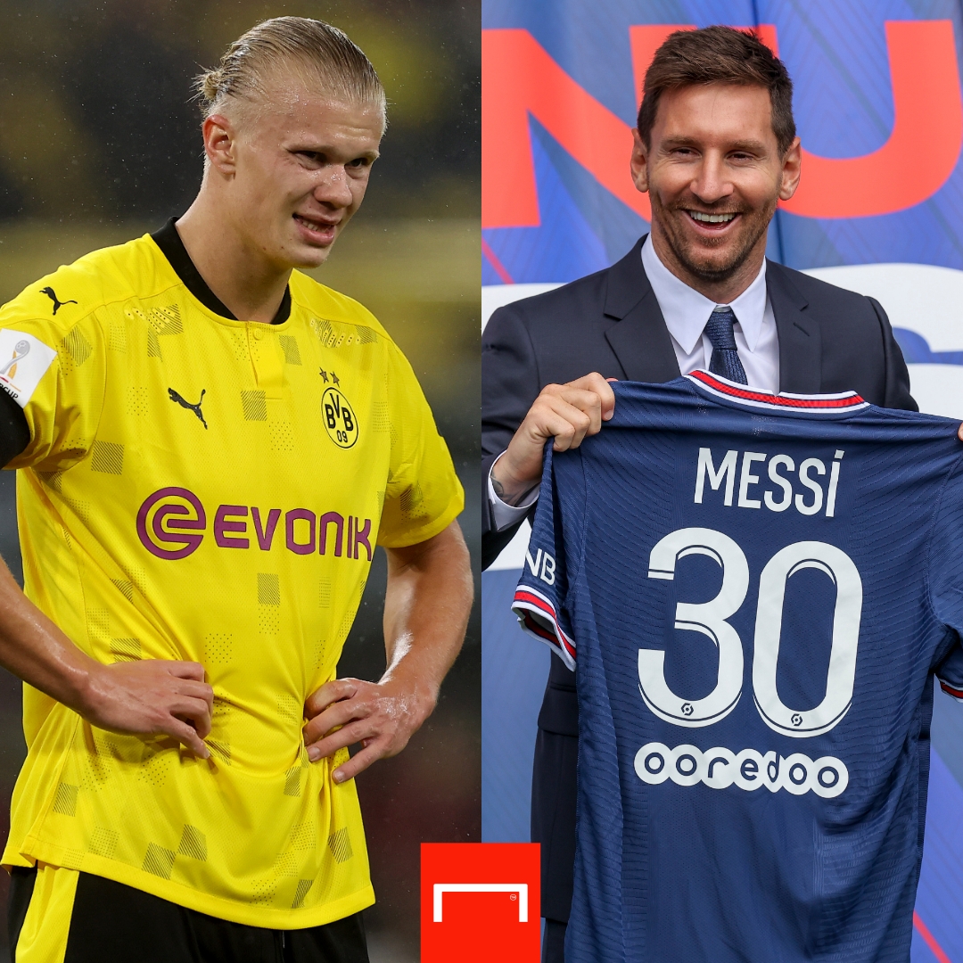 Erling Haaland Lionel Messi Dortmund PSG GFX