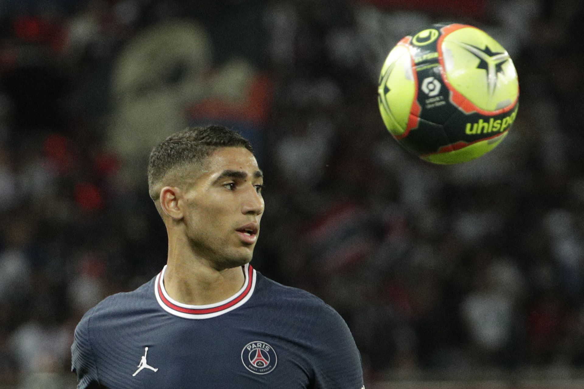 Achraf Hakimi, lors de la rencontre de L1 face à Strasbourg, le 14 août 2021.