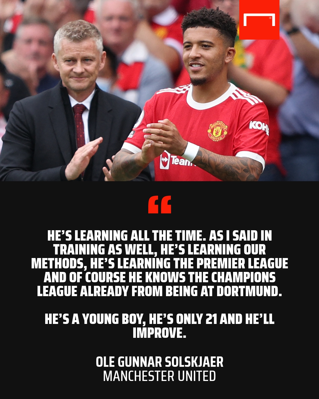 Jadon Sancho Manchester United Solskjaer quote GFX