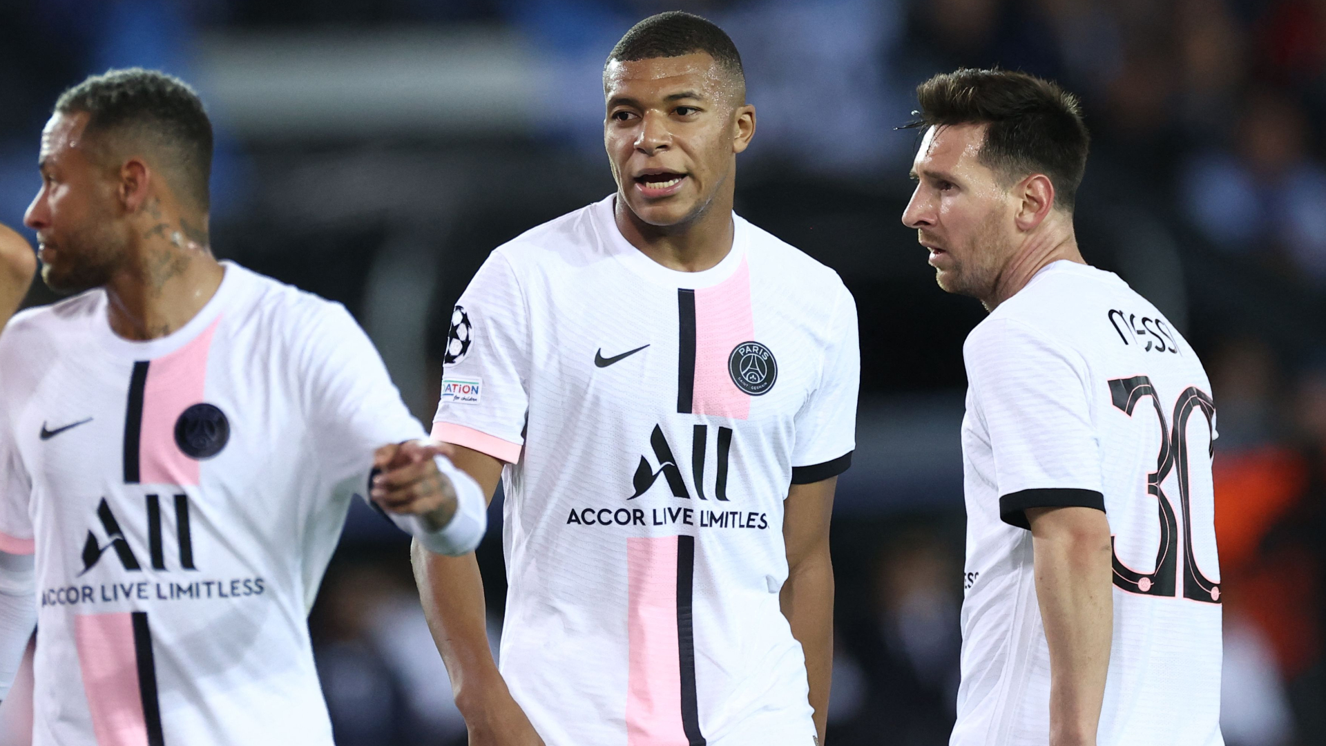 Neymar Mbappe Messi Bruges PSG Champions League