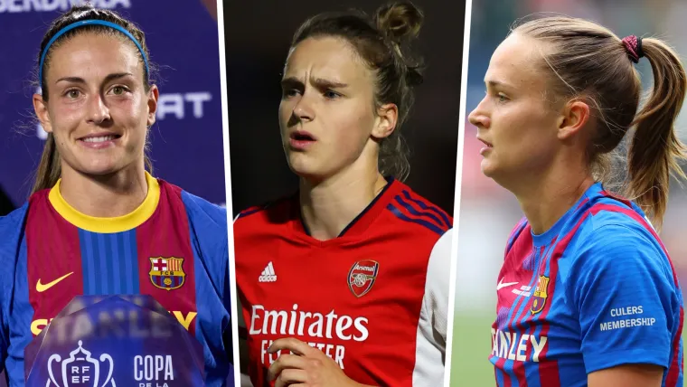 Alexia Putellas Barcelona, Vivianne Miedema Arsenal, Caroline Graham Hansen Barcelona GFX GOAL 50 MAIN